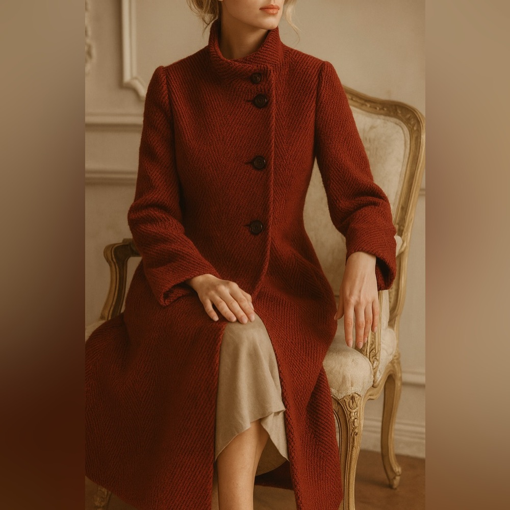 Vintage Brick Red Wool Pea Coat